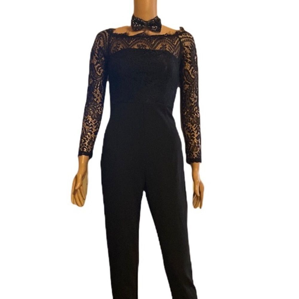 Long Sleeve Lace Black Jumpsuit XS